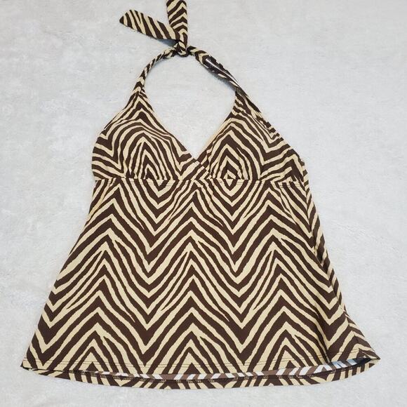 Talbots Brown Zebra Animal Stripe Tankini Halter Bikini Bottoms Swim Suit Set 10 - Picture 2 of 13